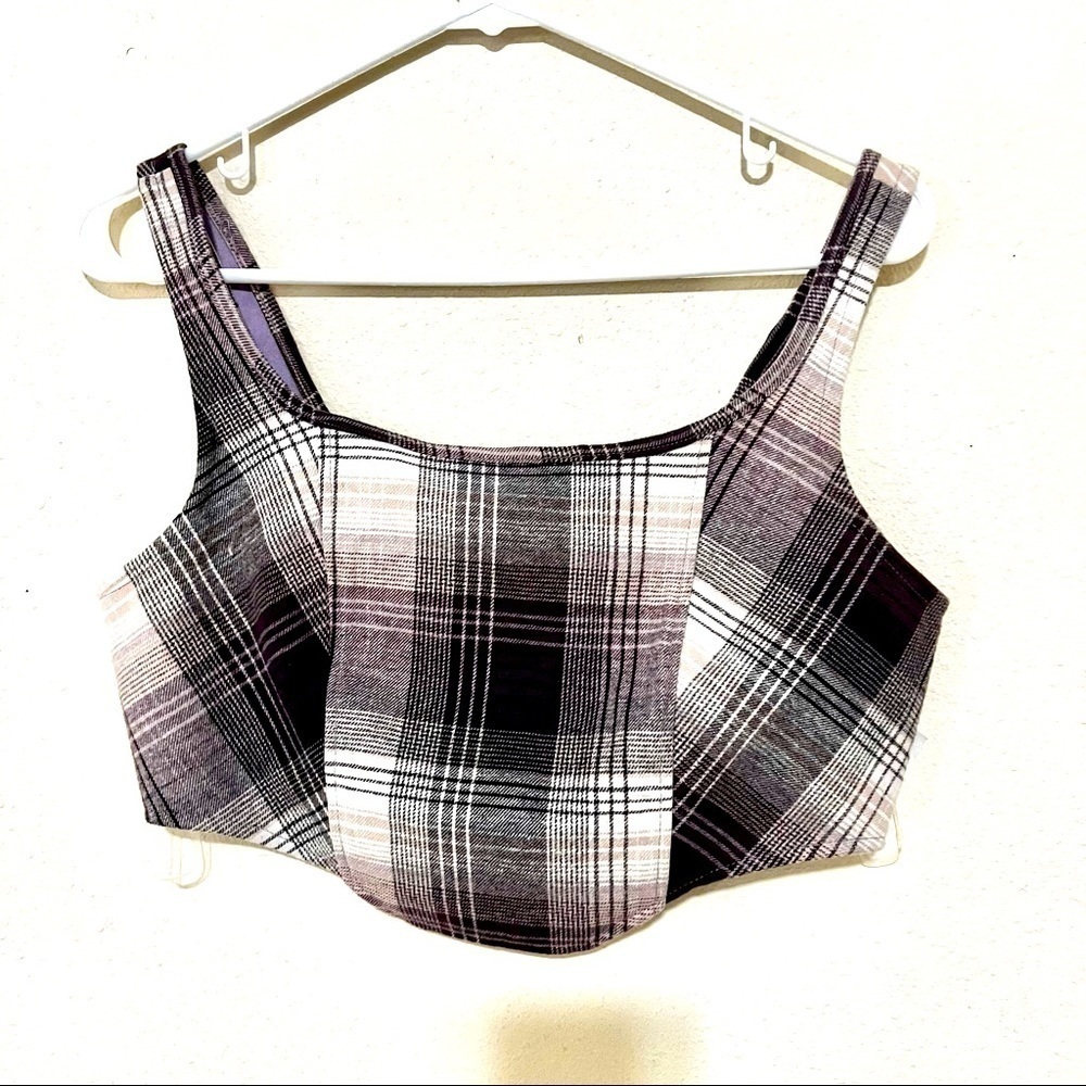 NWT LIBERTY LOVE corset bustier gray plaid cropped tank top size L